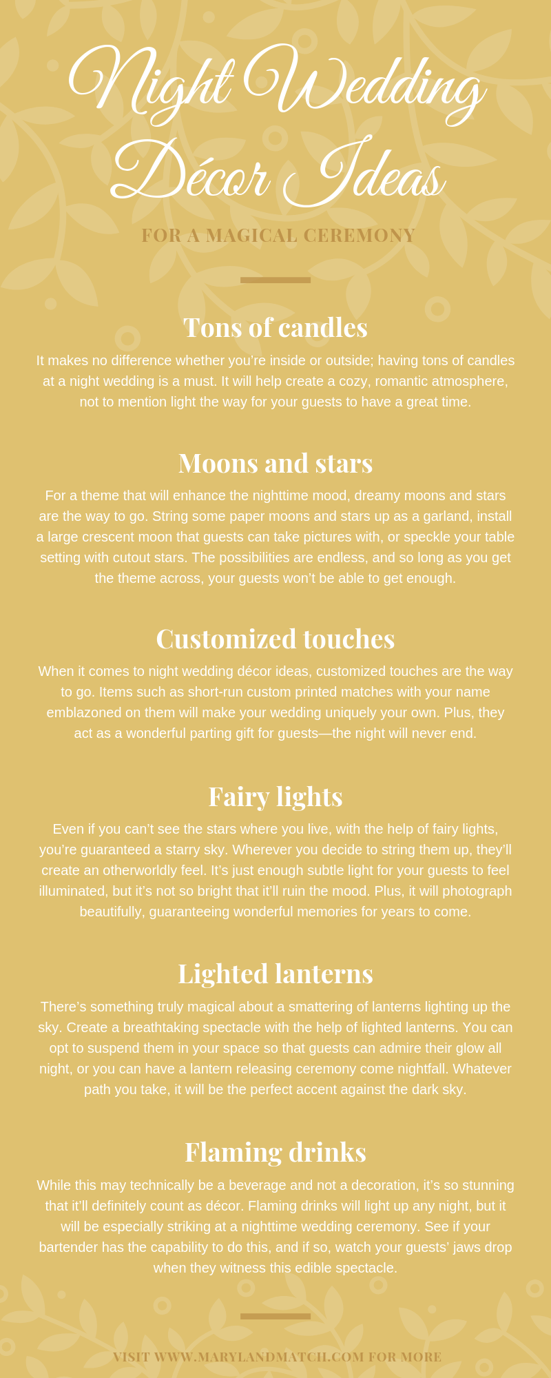 Night Wedding Décor Ideas for a Magical Ceremony infographic